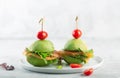 Organic raw avocado burgers with salted salmon and fresh vegetables Royalty Free Stock Photo