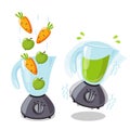 Organic raw carrot and apple shake. Food processor, mixer, blender and fruit. Vector smoothie illustration.