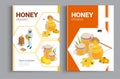 Organic raw honey design brochure. Abstract composition. A4 brochure cover design of honey. Fancy title sheet model