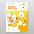 Organic raw honey designe brochure. Abstract composition. A4 brochure cover design of honey. Fancy title sheet model Royalty Free Stock Photo