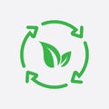 Organic recycle icon, Two green leaves with four arrows. Royalty Free Stock Photo