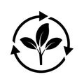 Organic recycle vector icon, eco care illustration sign, reusable environmental symbol, ecology friendly reuse logo. Royalty Free Stock Photo