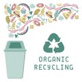 Organic recycling card with organic garbage, dumpster and lettering