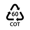 organic recycling code COT 60, cotton symbol, ecology recycling sign, identification code, towels, t-shirts, cotton buds