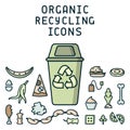 Organic recycling icons set with garbage and dumpster