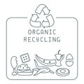 Organic recycling icons set with garbage and lettering