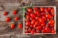 Organic red cherry tomatoes on a wooden board