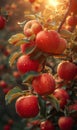 Organic red ripe apples on the orchard tree with green leaves Royalty Free Stock Photo