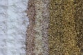 Organic Rice grains and homemade rice flour the culinary ingredient on concrete background, Thai native rice varieties, healthy