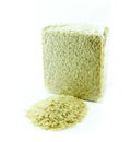 Organic rice in vacuum package, on white background
