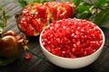 Organic ripe nutritious pomegranate fruit seeds. Royalty Free Stock Photo