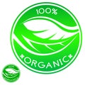 100% Organic round green icon