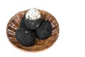 Organic salted eggs in rattan basket