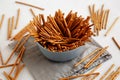 Organic Salty Pretzel Sticks in a Bowl, side view Royalty Free Stock Photo