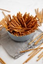 Organic Salty Pretzel Sticks in a Bowl, side view Royalty Free Stock Photo