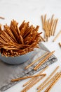 Organic Salty Pretzel Sticks in a Bowl, side view Royalty Free Stock Photo