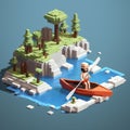 Organic Sculpting: 2d Pixel Art Illustration Of A Kayaking Polo Sailboat Royalty Free Stock Photo