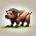 Organic Sculpting: Hyper-realistic 3d Pixel Art Boar On Grass