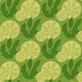 Organic seamless pattern with botany lime slices and leaves ornament. Green colored summer fresh food pattern Royalty Free Stock Photo