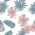 Organic Seamless Textile. Gray Pattern Leaves. White Tropical Leaf. Green Flower Exotic. Banana Leaves. Flora Foliage.