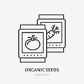 Organic seeds flat line icon. Gardening, vegetables growing sign. Thin linear logo for farm, agriculture
