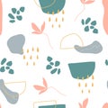Organic shapes seamless pattern. Unique hand drawn abstract shapes texture. Memphis style background. Minimal stylish