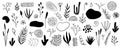 Organic shapes, plants, spots, lines, dots. Vector set of minimal abstract hand drawn elements for graphic design Royalty Free Stock Photo
