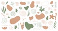 Organic shapes, spots, plants, lines. Vector set of trendy abstract hand drawn earth tone elements for graphic design Royalty Free Stock Photo