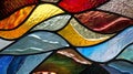 Organic Shapes The stained glass artwork incorporates organic amorphous shapes that seem to flow and merge together