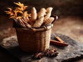 Organic Spices in a Rustic Bamboo Basket Bathed in Morning Light Royalty Free Stock Photo