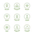 Organic stickers. GMO free emblems. Organic cosmetic line icons set. Natural product badges. Product free allergen