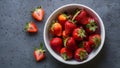 Organic Strawberries in White Dish Vibrant Fruit on Gray