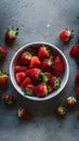 Organic Strawberries in White Dish Vibrant Fruit on Gray