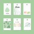 Organic style gift tags and cards with leaves. Stock vector illustration