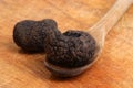 organic summer truffle on a timber spoon Royalty Free Stock Photo