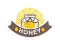 Organic sweet honey in jar with honeycomb logo design