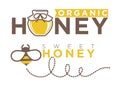 Organic sweet honey logo design in flat style. Vector illustration