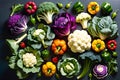 Organic Synthesis: Vegetables in Diverse Hues and Forms Arranged to Resemble a Human Brain, Embodying the Concept of Whole-Brain