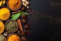 indian background seasoning spice ingredient powder cooking dry food herb aromatic. Generative AI.