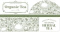 Organic tea beverage with herbs, labels sketch