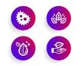 Organic tested, Bacteria and Dirty water icons set. Leaf sign. Bio ingredients, Antibacterial, Aqua drop. Vector