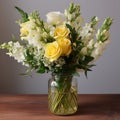 Organic Texture Mason Jar With Yellow And White Roses Royalty Free Stock Photo
