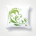 Green Scroll Pillow: Graphic Design Elements With Ceramic Symbolism