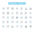 Organic traffic linear icons set. Ranking, SERP, Optimization, Clicks, Keywords, Traffic, Content line vector and Royalty Free Stock Photo