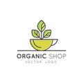 Organic Vegan Healthy Shop or Store. Green Natural Vegetable and Fruit Symbols, Farmer Market Countryside