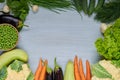 Organic vegetable background with copy space for text in the centre. Fresh ingredients for salad, soup and healthy or diet dishes