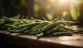 Organic vegetable plate, ripe bean bunch, rustic farm generated by AI