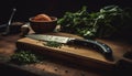 Organic vegetable salad Freshness on a rustic cutting board generated by AI Royalty Free Stock Photo