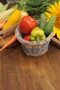Organic vegetables background with carrot, cabbage, tomato Royalty Free Stock Photo