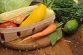 Organic vegetables closeup - carrot, cabbage, tomato